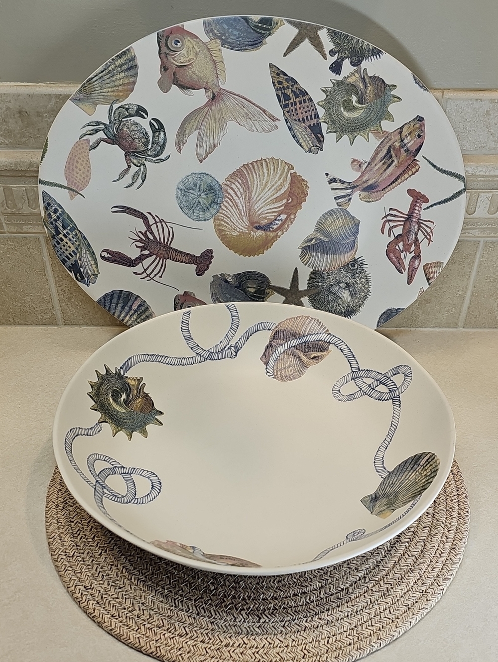 Threshold Designed W/Studio McGee Sealife Serving Platter And Rope Bowl Set